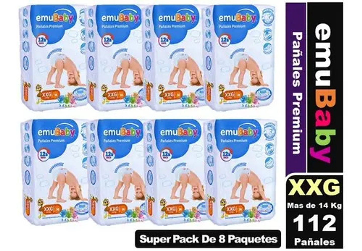 Pañales Emubaby Premium Xxg Ultra Absorción 14x8 Hipoalergénicos Extra Extra Grande (xxg) Sin Género 2