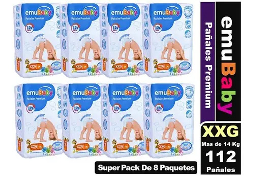Pañales Emubaby Premium Xxg Ultra Absorción 14x8 Hipoalergénicos Extra Extra Grande (xxg) Sin Género 2