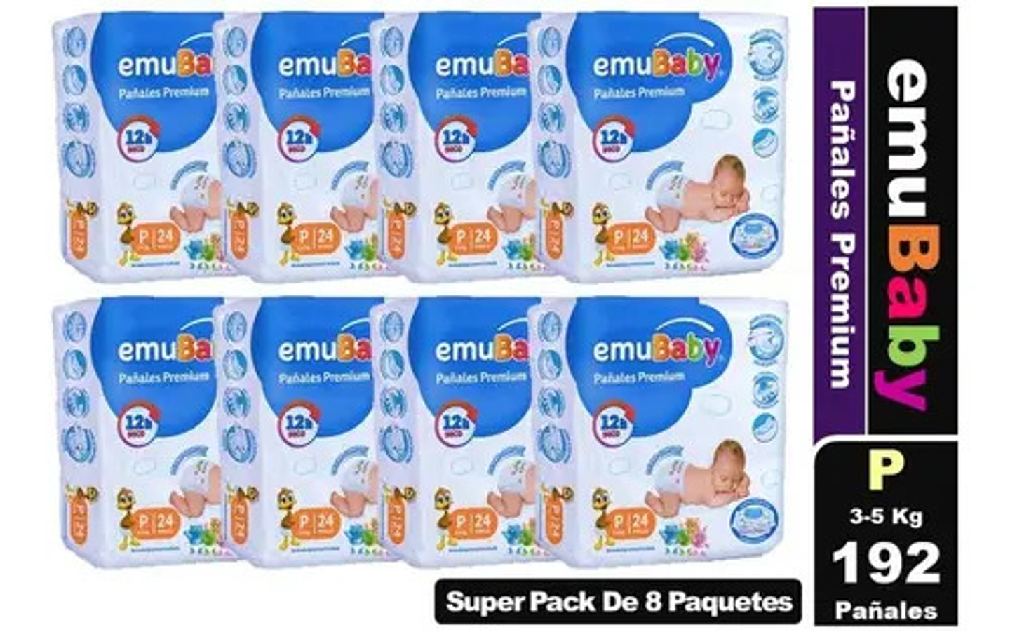 Emubaby Pañal Premium Talla P 8 Paquetes De 22 Unidades 2
