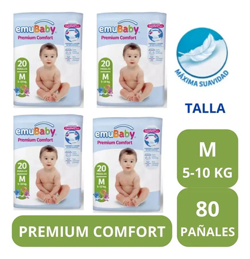 Pañal Emubaby Premium Comfort X4 Paquetes Elige La Talla 1
