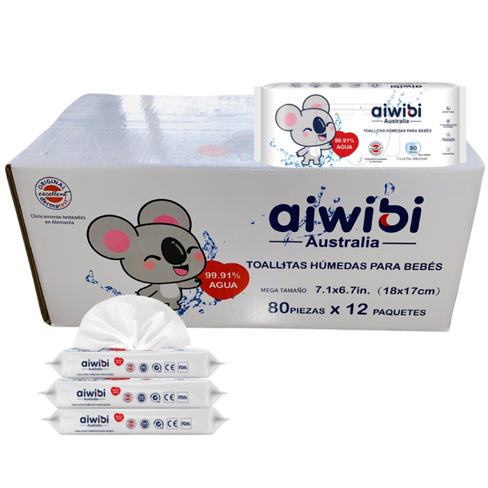 Toallitas Húmedas Aiwibi 99% Agua 80 - 12 Unidades