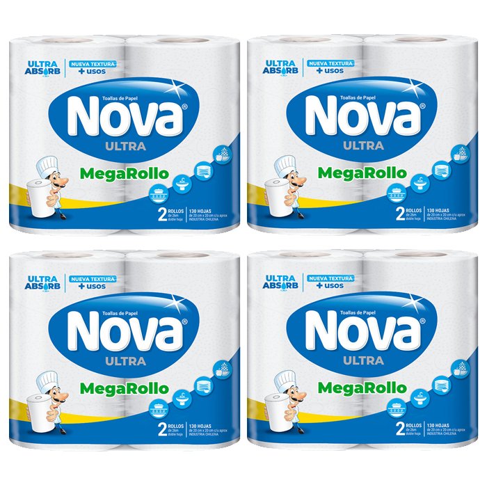 Toalla de Papel Nova Ultra Megarollo 2 Rollos - 4 Unidades