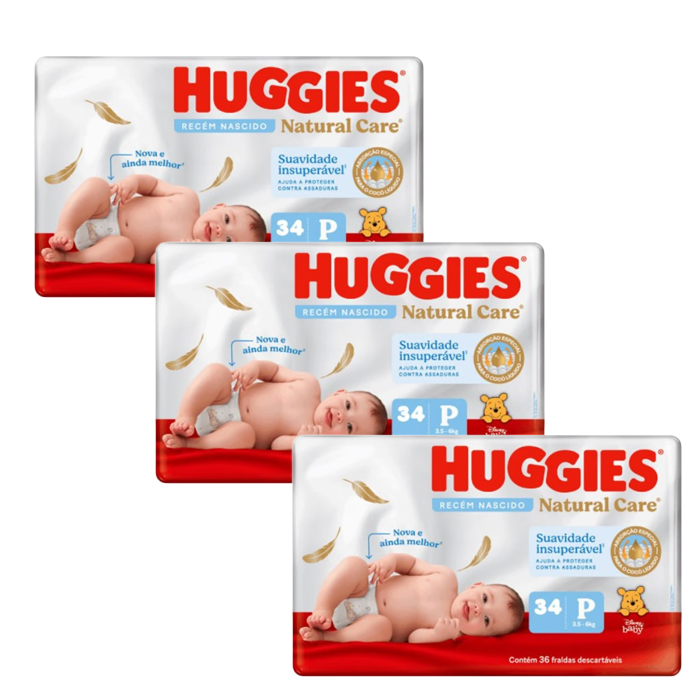 Pañal Huggies Natural Care Talla P 102 unidades