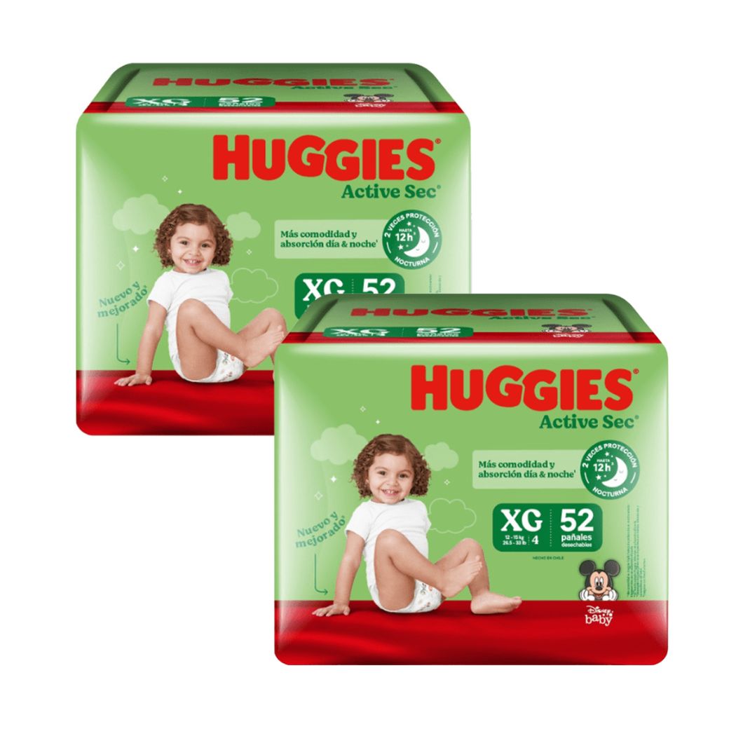 Pañal Huggies Active Sec XG - 104 Unidades