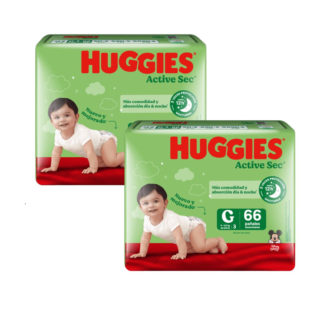 Pañal Huggies Active Sec G - 132 Unidades
