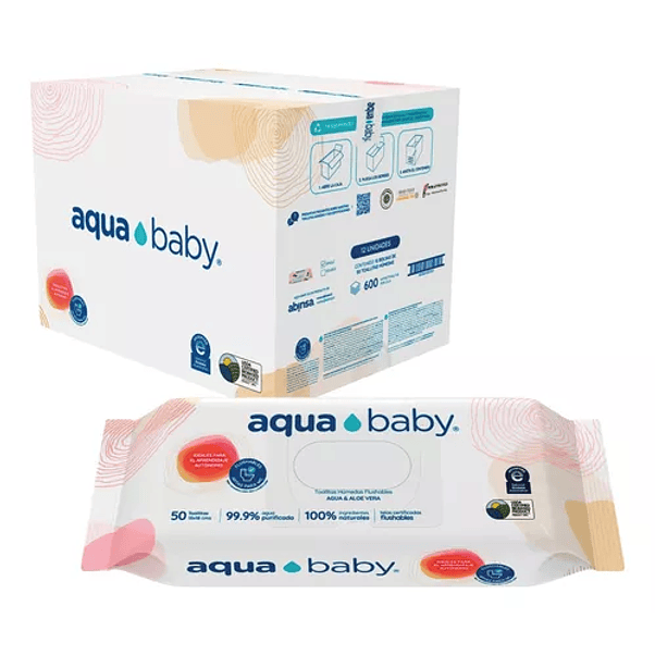Toalla Húmeda Aquababy toalla 99,9% agua purificada Flushable 50 (x6) 2