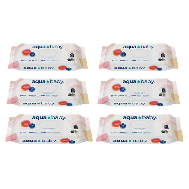 Toalla Húmeda Aquababy toalla 99,9% agua purificada Flushable 50 (x6) 1