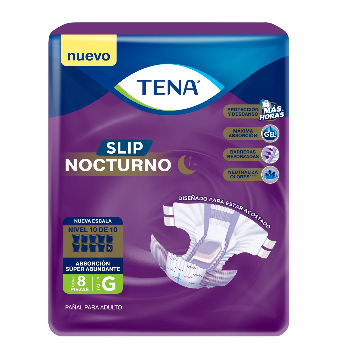 Pañal Slip Nocturno Talla G 8 un. Tena