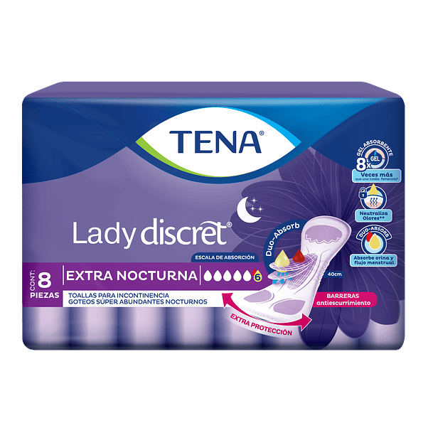 Toalla Higiénica Nocturna Lady Discret Tena 8 Un 1