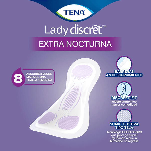 Toalla Higiénica Nocturna Lady Discret Tena 8 Un 2
