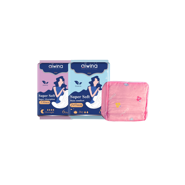 Pack Toalla Higiénica de día + Toalla Higiénica de Noche + Estuche Aiwina 2