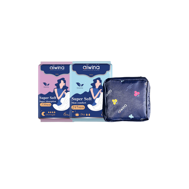 Pack Toalla Higiénica de día + Toalla Higiénica de Noche + Estuche Aiwina 1