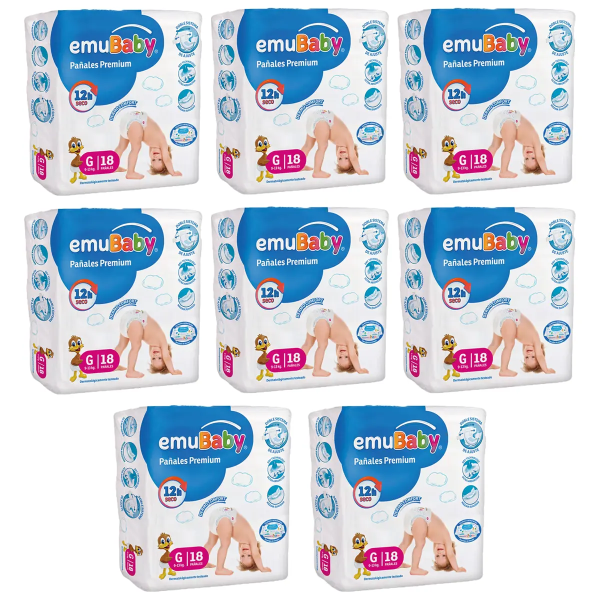 Pañales Emubaby Premium Talla G - 144 Unidades