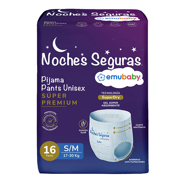 Pañales Emubaby Noches Seguras Talla S/M - 16 Unidades 1
