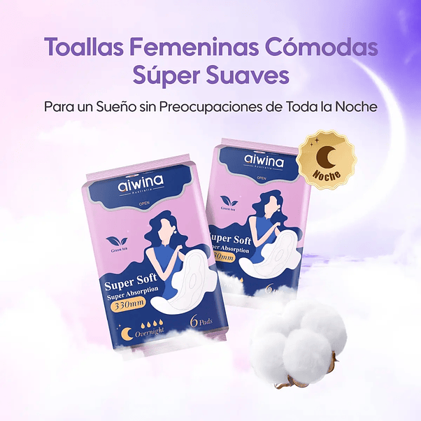 Toallas Higiénicas Aiwina Super Soft de Noche - 6 Unidades 3