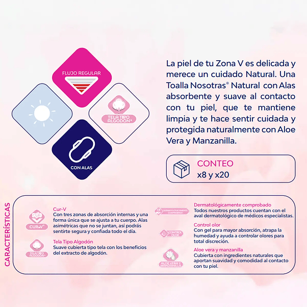 Toallas Higiénicas Nosotras Natural Normal con Alas - 8 Unidades 3