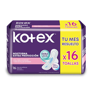 Toalla Higiénica Kotex Nocturna Extra Protección - 16 Unidades