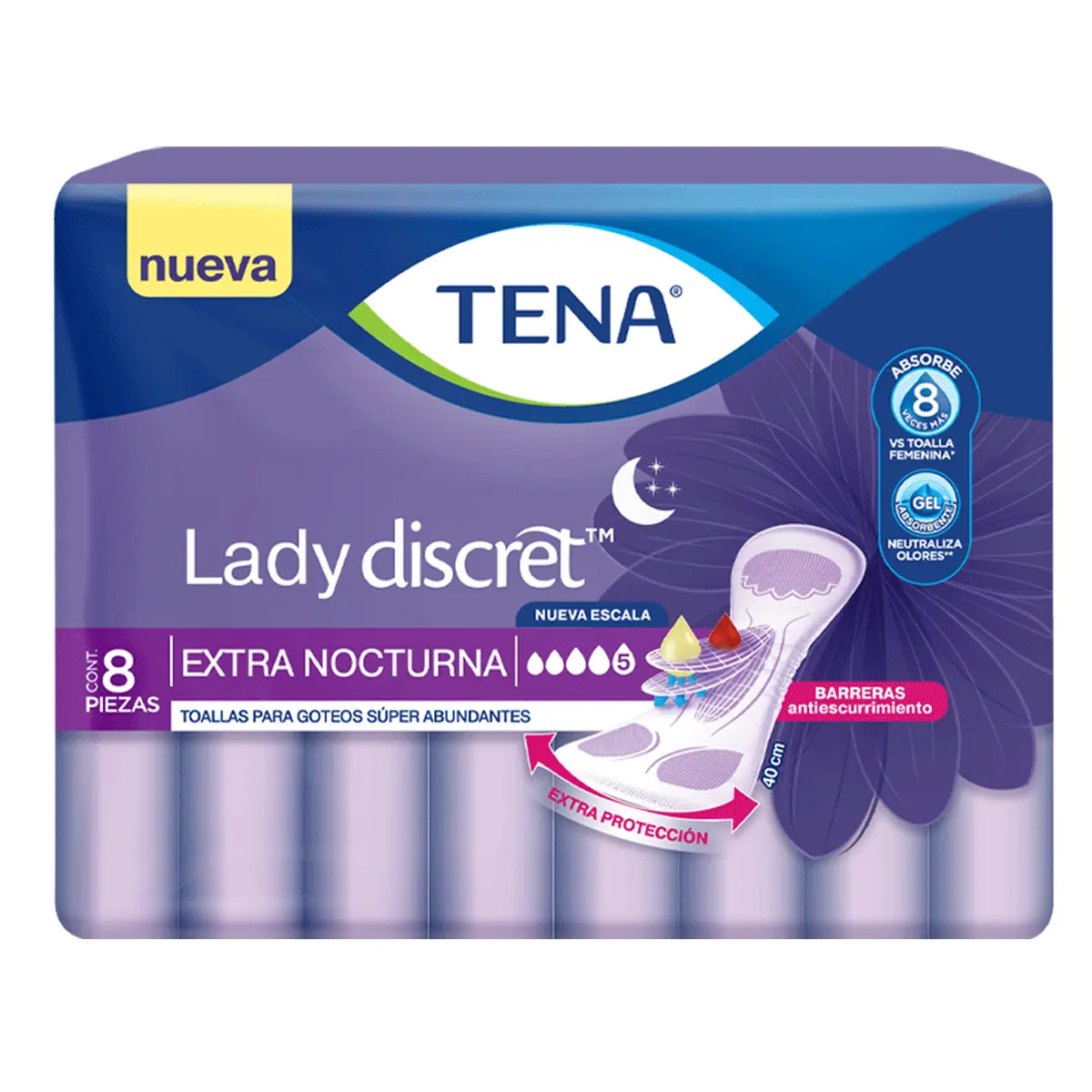 Tena Toalla para Incontinencia Lady Nocturna 8 Unidades