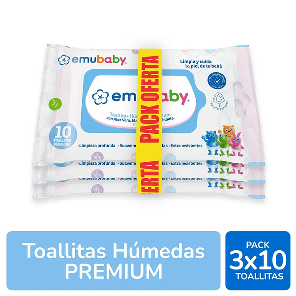 Toallitas Húmedas Emubaby Premium 3x10 Unidades 2