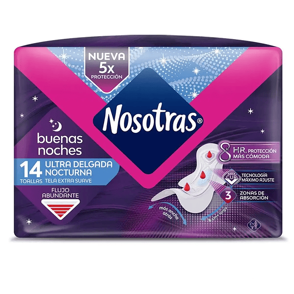 Toalla Higiénica Nosotras Buenas Noches Ultradelgada - 14 Unidades 1