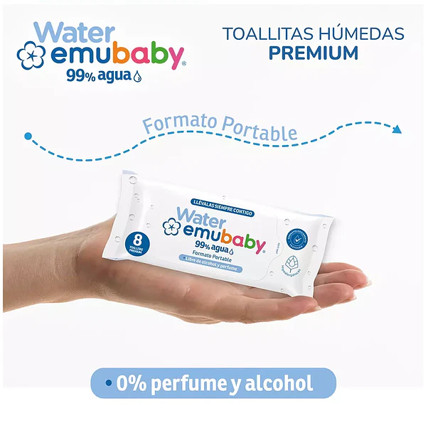 Toallitas Húmedas Emubaby Water 99% Agua Portable - 4x8 Unidades 2