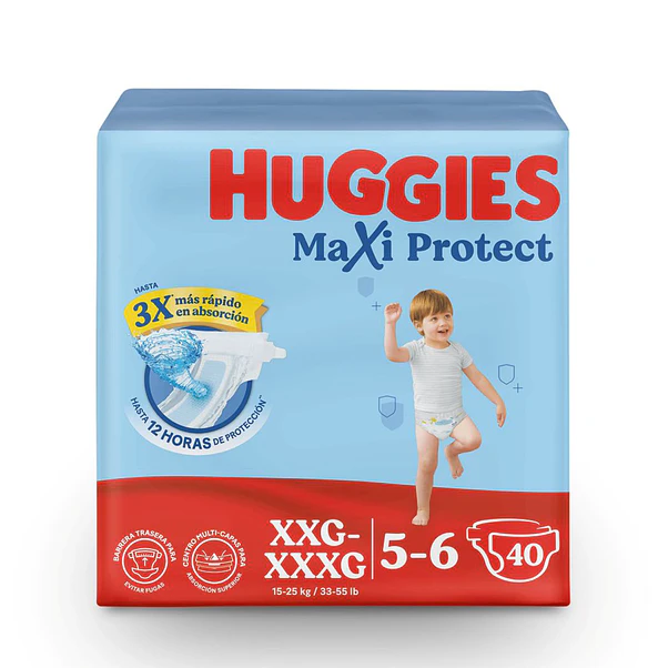 PAÑALES HUGGIES MAXI PROTECT  HUGGIES XXG 40 UN 1