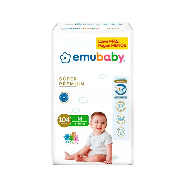 Pañal Emubaby Súper Premium Talla M 104 Unidades 1