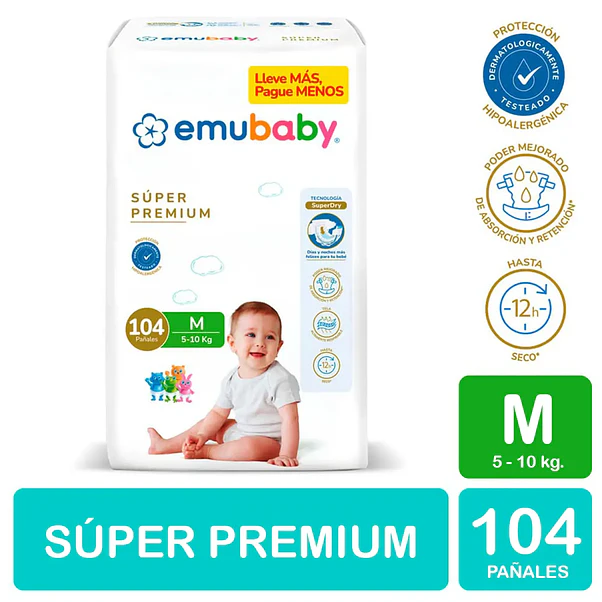 Pañal Emubaby Súper Premium Talla M 104 Unidades 2