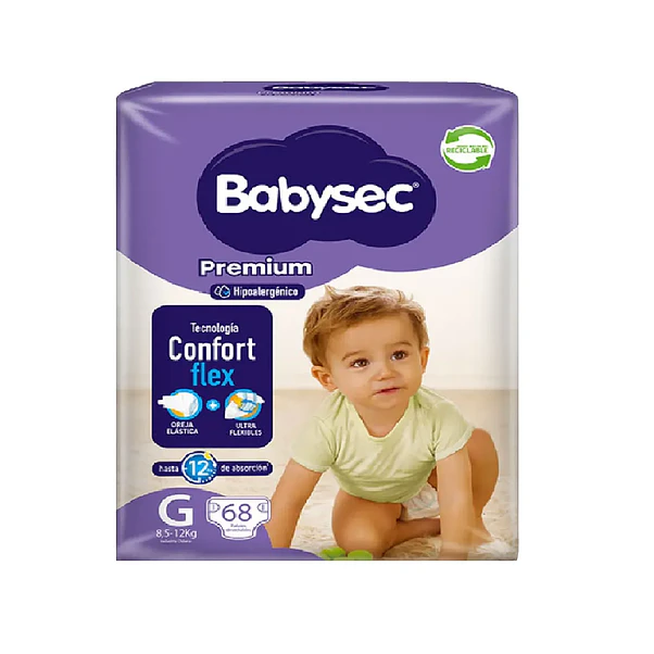 Pañal para Bebé Babysec Premium G - 68 Unidades 2