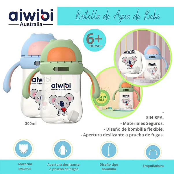 Vaso de Aprendizaje con Bombilla Aiwibi Azul - 300 ml 3
