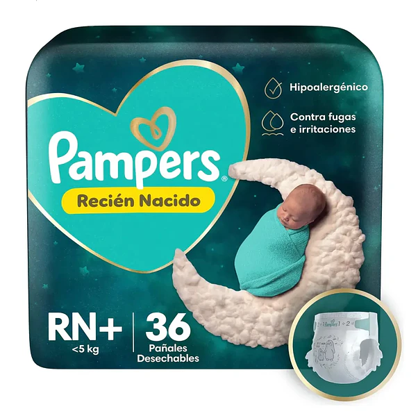 Pañal Pampers Protección Insuperable Talla RN+ - 36 Unidades 1