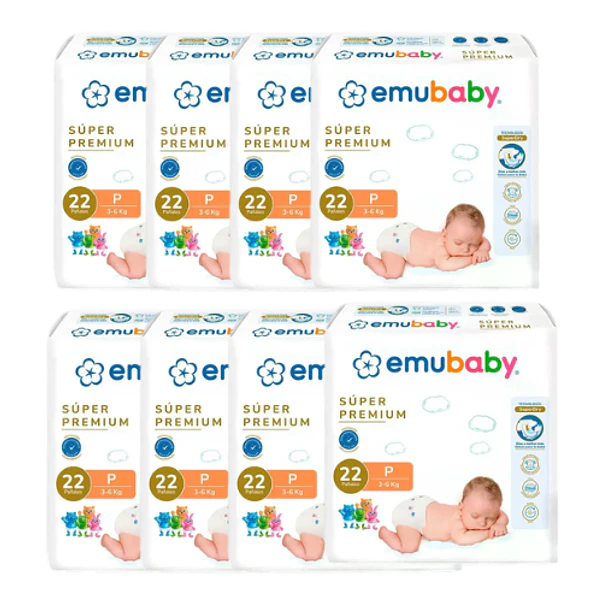Pañal Emubaby Premium Talla P -Pack 8 x 22 unidades de pañales  1