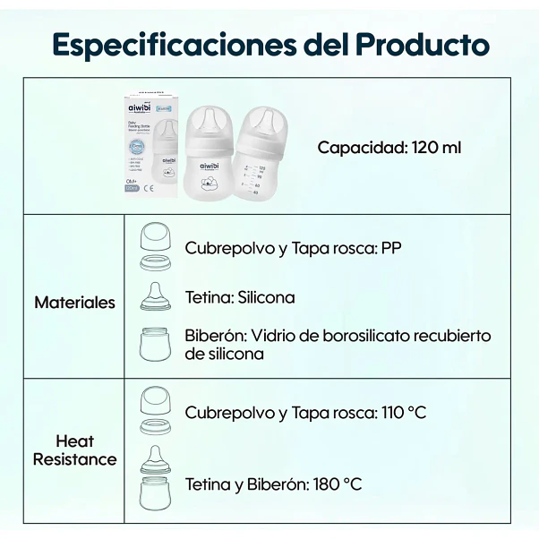 Mamadera Aiwibi Vidrio con Silicona - 180 ml 3