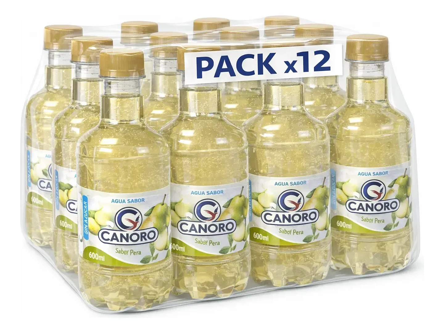 Pack 12 Agua Saborizada Canoro Sin Gas – Sabor Pera 600ml 1