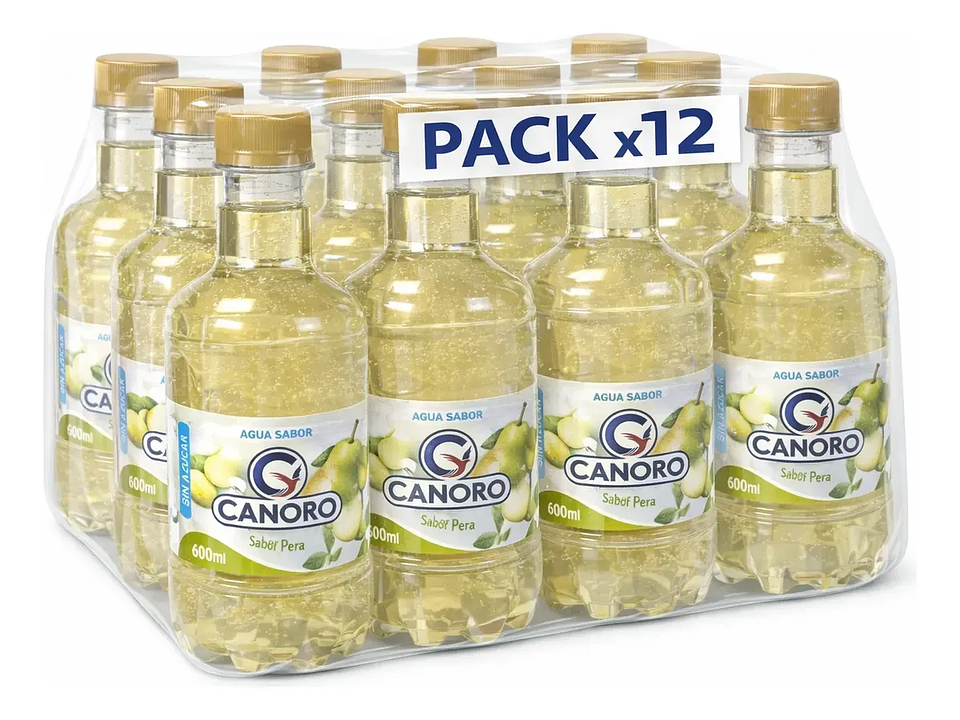 Pack 12 Agua Saborizada Canoro Sin Gas – Sabor Pera 600ml 1