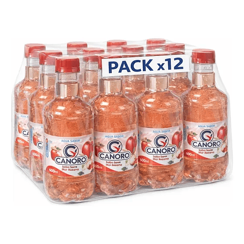 Pack 12 Agua Saborizada Canoro Sin Gas – Sabor Manzana 600ml
