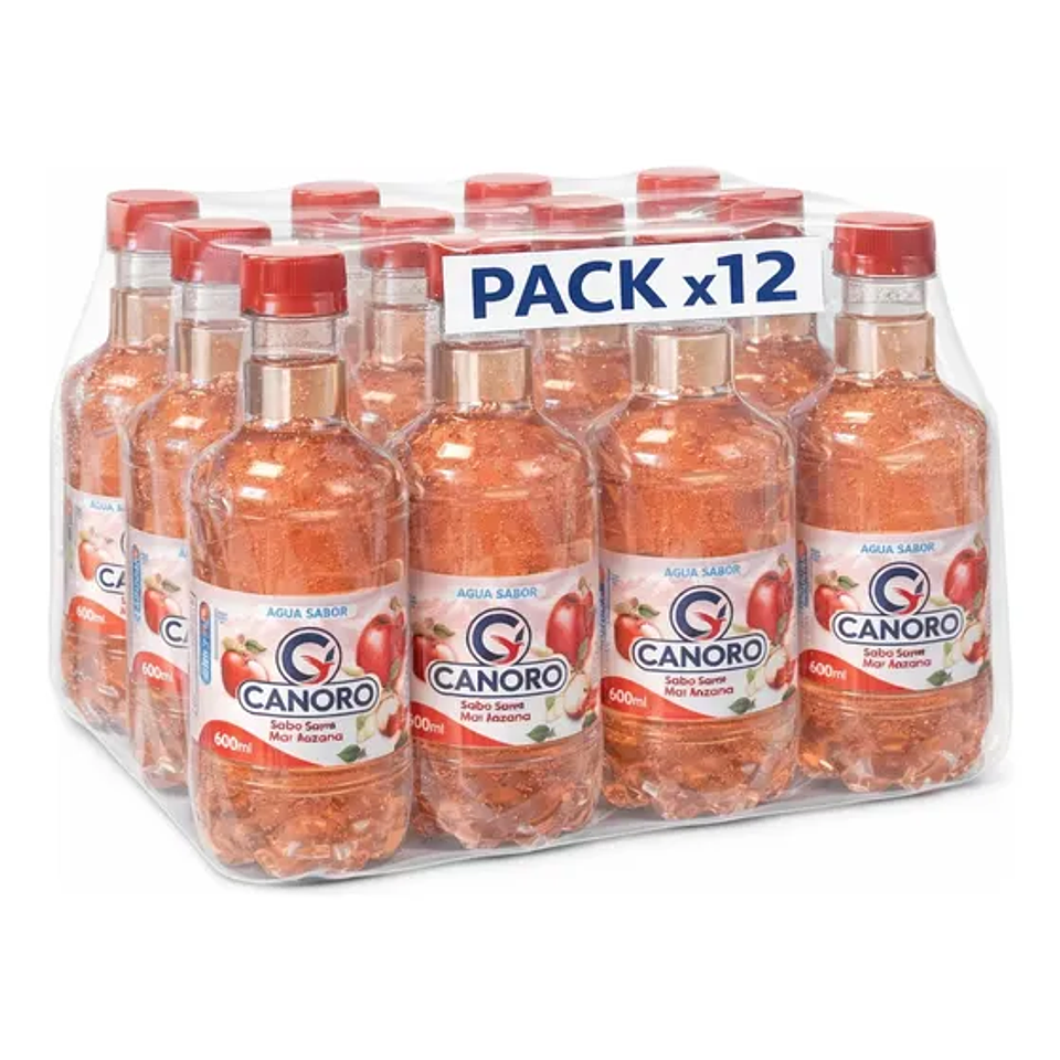 Pack 12 Agua Saborizada Canoro Sin Gas – Sabor Manzana 600ml 1