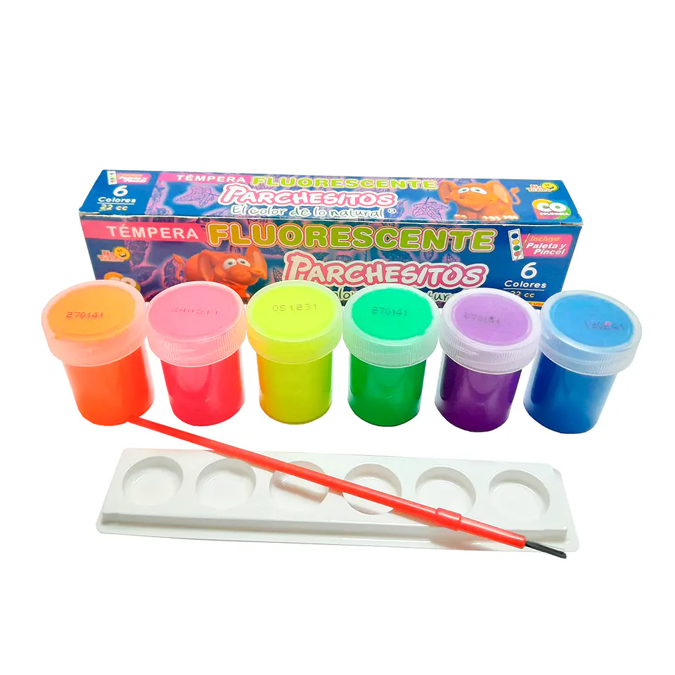 Témpera 22cc Parchesitos Fluorescente x 6 colores 1