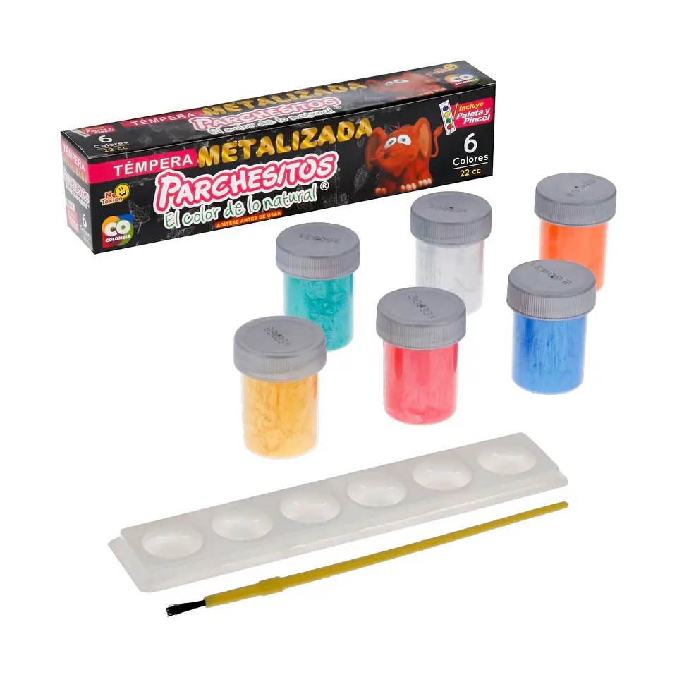Tempera 22cc Parchesitos Metalica x 6 colores 1