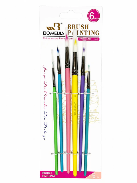 PINCEL REDONDO MANGO COLORES *6 