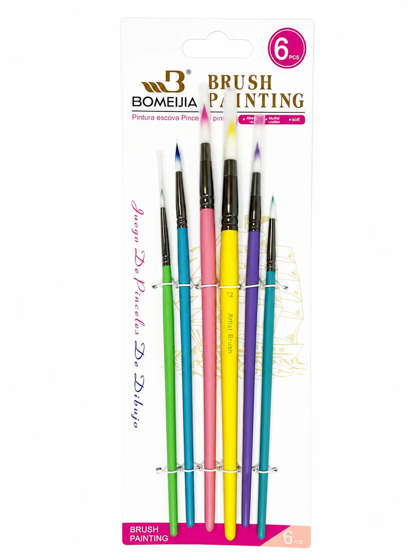 PINCEL REDONDO MANGO COLORES *6  1
