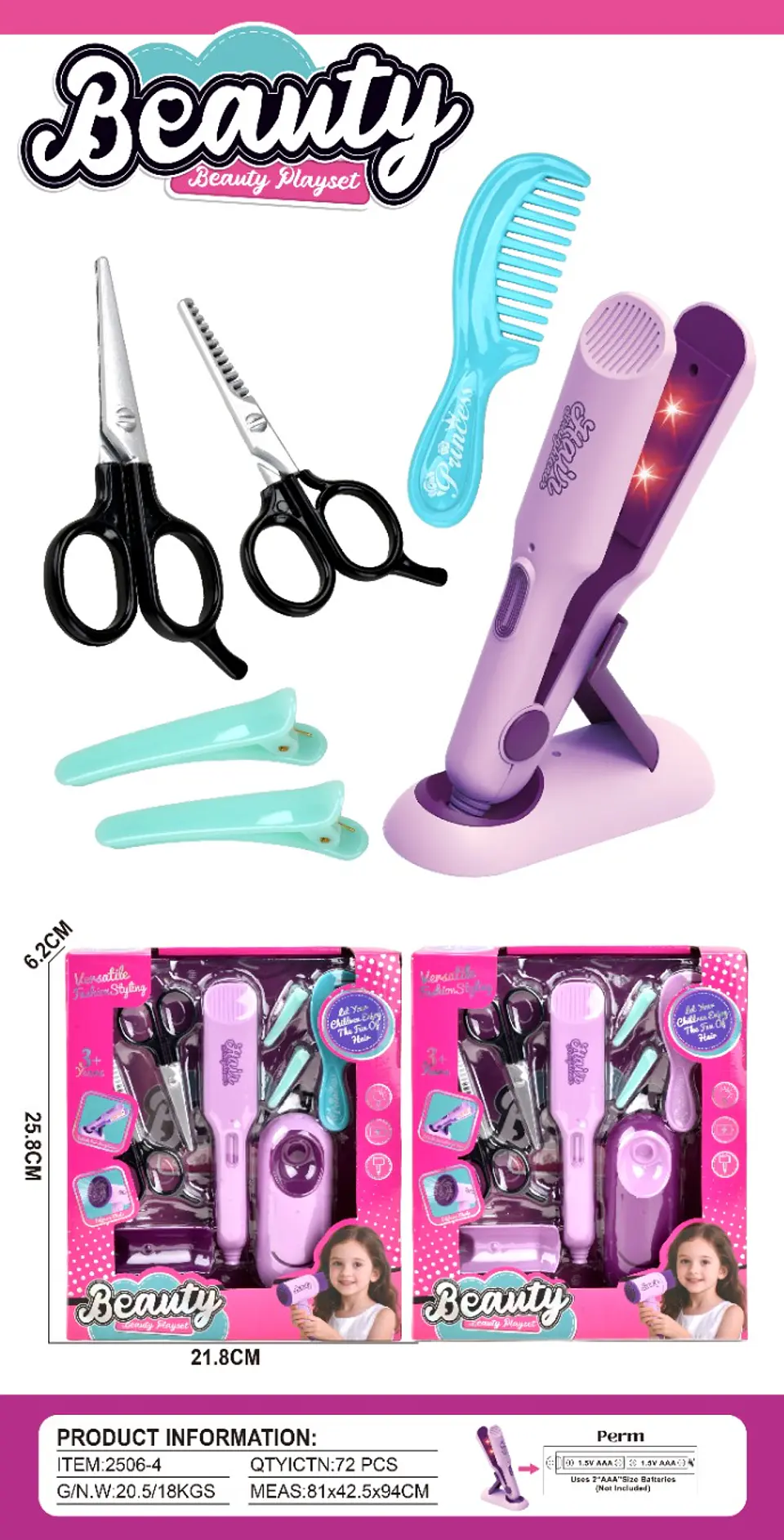 JUGUETE DE PLANCHA PARA EL CABELLO Y ACCESORIOS 1