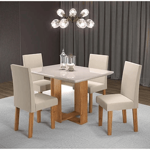 Conjunto Sala de Jantar Mesa Ville Tampo Vidro/MDF com 4 Cadeiras Venus 