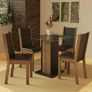 Conjunto Sala de Jantar Aline Mesa Tampo de Vidro com 4 Cadeiras - Rustic/preto