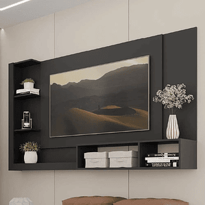 Painel para TV até 60' com Nicho e Prateleira Preto Fosco Ganges Carraro