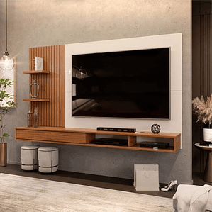 Painel para Tv até 60 Polegadas 2 Prateleiras Bento Dj Móveis Freijó/off White