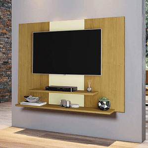 Painel Suspenso Home Suspenso Aéreo Estante Sala De Estar Para Tv Até 45 Polegadas Dom Primus - Mel/Pérola