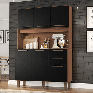 Armário de Cozinha Completa Compacta 6 Portas 2 Gavetas 1,20m Pop Nature/Preto Zanzini