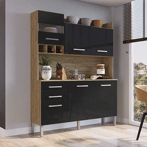 Armário de Cozinha 6 Portas e 2 Gavetas Decibal Wood/preto