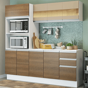Cozinha Compacta 100% Mdf  Smart 190 cm Com Armário, Balcão e Tampo